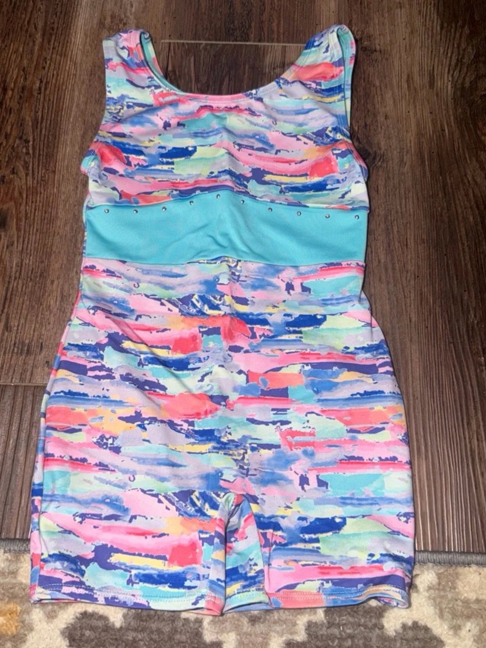 Girls' Multi-Color One-Piece Swim Romper with Aqua Waistband